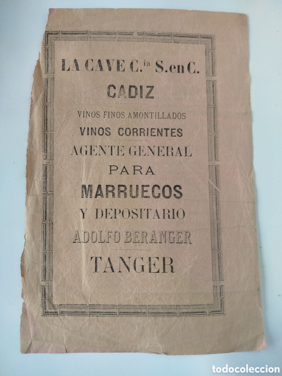 Otros Art&iacute;culos de Coleccionismo en Papel: HOJA DE PUBLICIDAD DE LA CAVE CIA. S.EN C. C&Aacute;DIZ. VINOS FINOS AMONTILLADOS