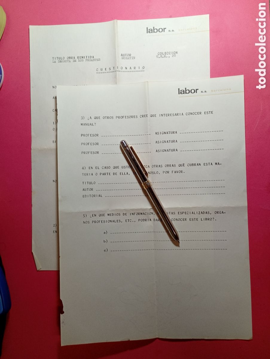 Otros Art&iacute;culos de Coleccionismo en Papel: ANTIGUO PROSPECCI&Oacute;N DE MERCADO A PROFESORES DE EDIT. LABOR DE LA OBRA 'LA DERROTA DE LOS PEDANTES'