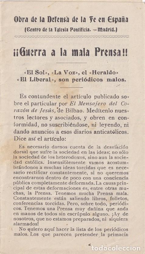 Otros Art&iacute;culos de Coleccionismo en Papel: D&iacute;ptico Propaganda Circa 1920 - Guerra Mala Prensa - Cita Diario El Sol El Socialista La Voz Heraldo