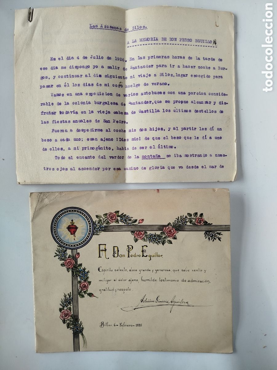 Otros Art&iacute;culos de Coleccionismo en Papel: PEDRO EGUILLOR. ESCRITOS DEDICADOS A SU PERSONA ANTE Y DESPU&Eacute;S DE SU FALLECIMIENTO. 1936 Y 1937