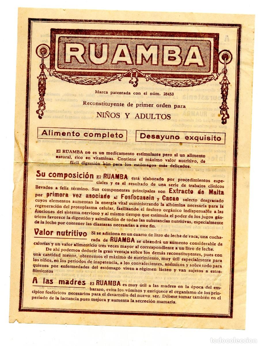 Otros Art&iacute;culos de Coleccionismo en Papel: Folleto explicativo (prospecto) RUAMBA alimento completo. Lab. Vi&ntilde;as, Barcelona