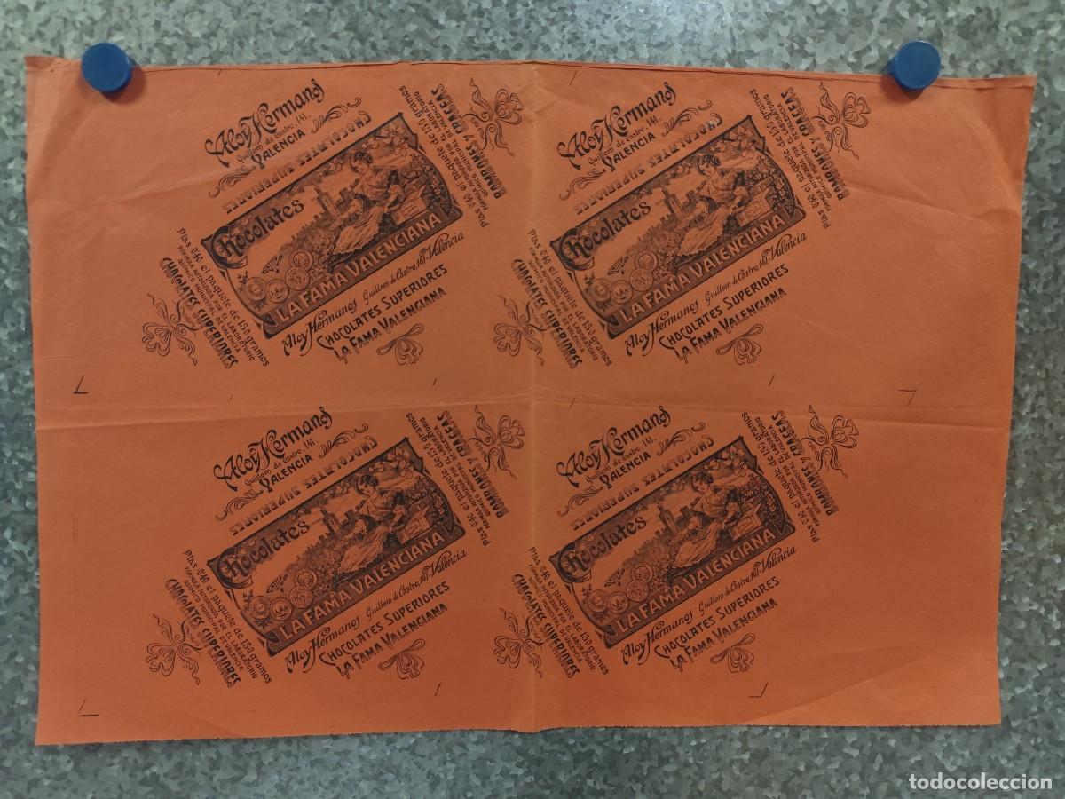 Otros Art&iacute;culos de Coleccionismo en Papel: VALENCIA. CHOCOLATES LA FAMA VALENCIANA. ALOY HERMANOS - PAPEL DE ENVOLVER ANTIGUO, A&Ntilde;OS 30 - 40