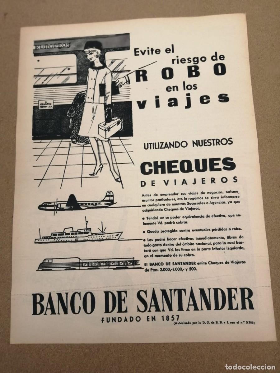Otros Art&iacute;culos de Coleccionismo en Papel: ANUNCIO. CHEQUES DE VIAJEROS DEL BANCO DE SANTANDER