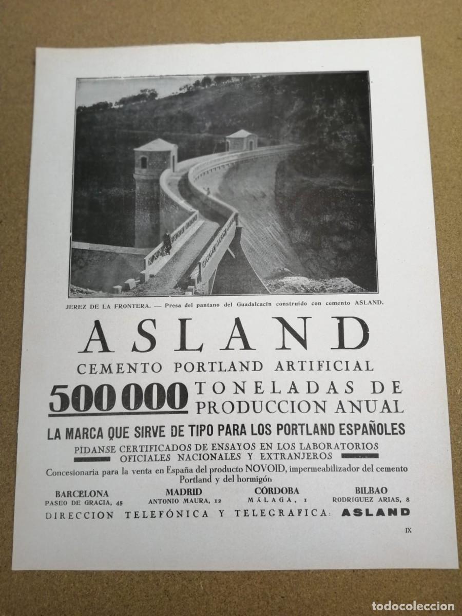 Otros Art&iacute;culos de Coleccionismo en Papel: ANUNCIO. CEMENTO PORTLAND ASLAND. JEREZ DE LA FRONTERA, PRESA DEL PANTANO DE GUADALCACIN