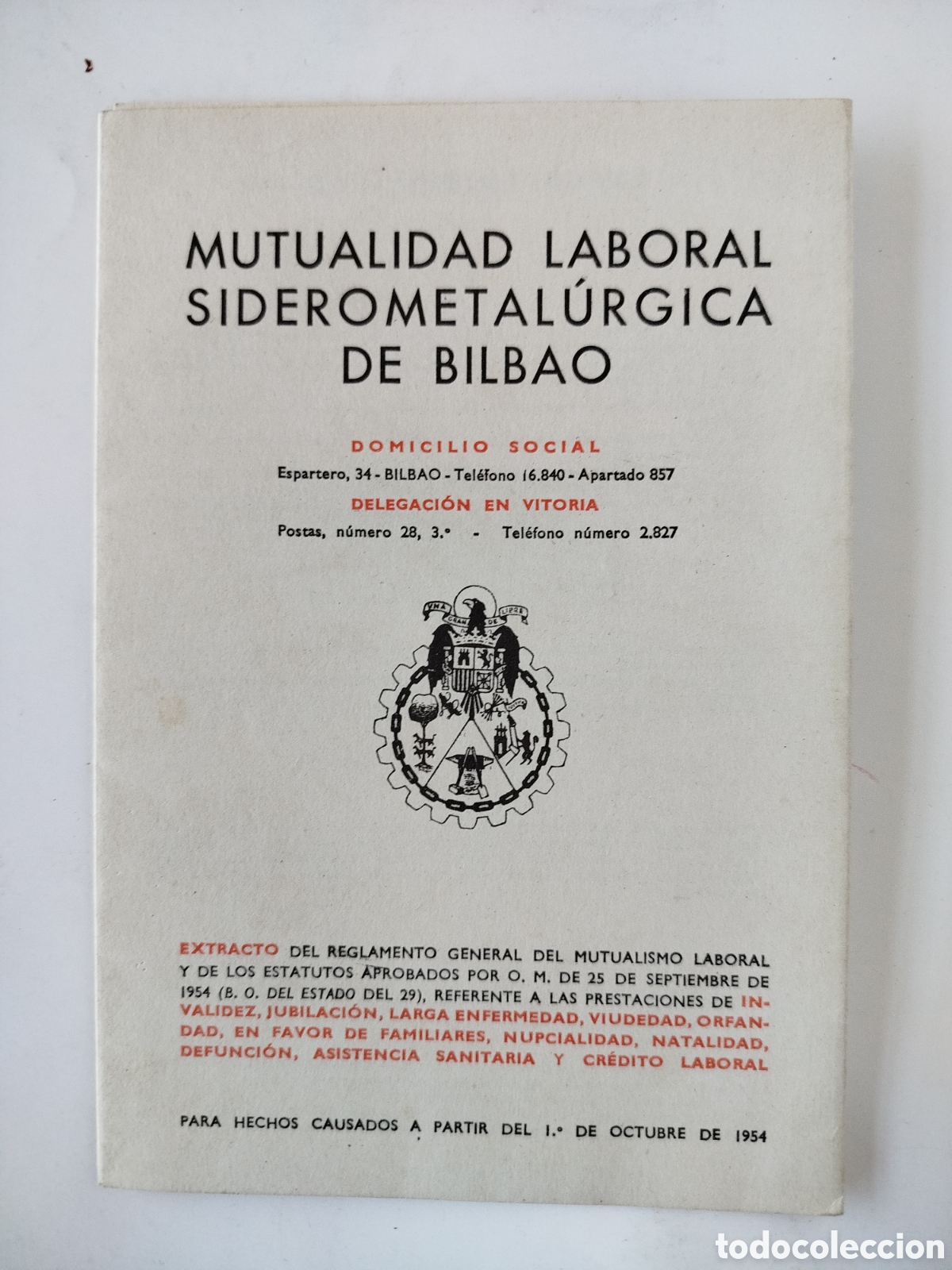 Otros Art&iacute;culos de Coleccionismo en Papel: FOLLETO DE MUTUALIDAD LABORAL SIDEROMETAL&Uacute;RGICA DE BILBAO.