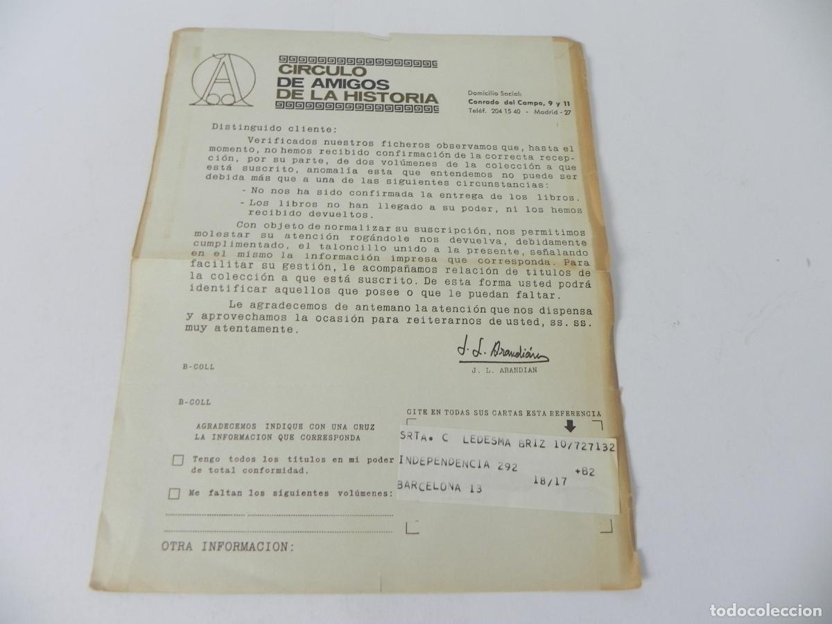 Otros Art&iacute;culos de Coleccionismo en Papel: Antigua Carta Circular Comercial C&iacute;rculo de Amigos de la Historia - Madrid / Barcelona - A&ntilde;os 70