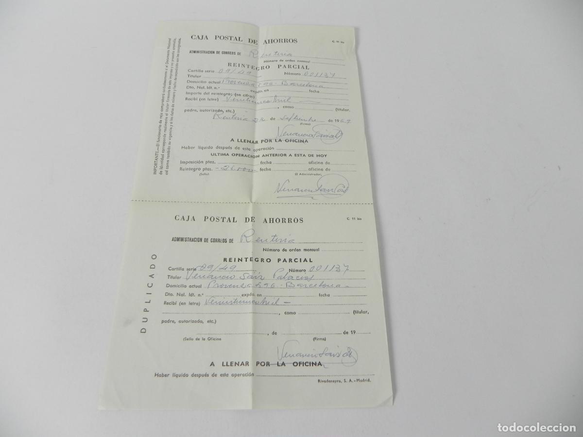 Otros Art&iacute;culos de Coleccionismo en Papel: Reintegro Caja Postal Ahorros 1967. Renter&iacute;a/Barcelona. Duplicado Sin Separar