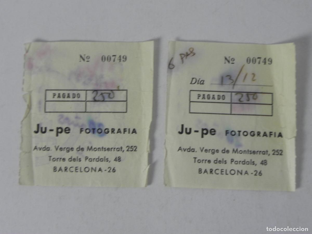 Otros Art&iacute;culos de Coleccionismo en Papel: Lote de 2 Resguardos de Pago Antiguos - Ju-pe Fotograf&iacute;a (Barcelona, c. Siglo XX)