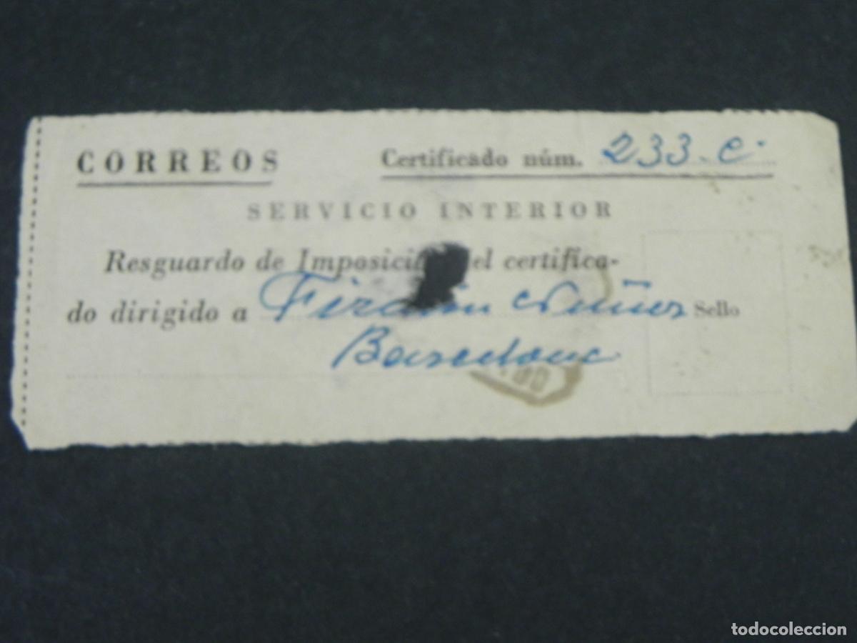 Otros Art&iacute;culos de Coleccionismo en Papel: Antiguo Resguardo de Correos Certificado a Barcelona - Matasellos de 1955 (Puente...)