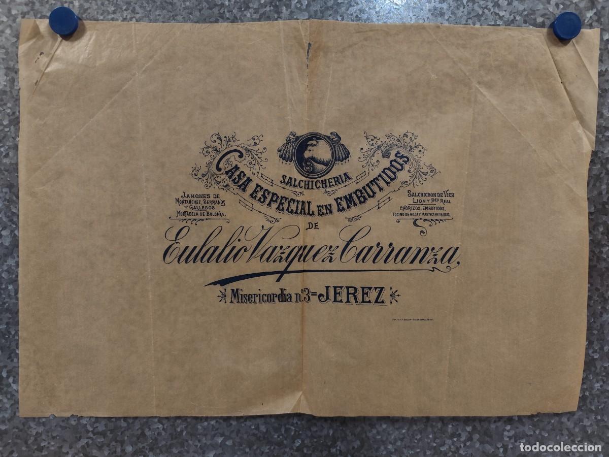 Otros Art&iacute;culos de Coleccionismo en Papel: JEREZ. CASA ESPECIAL EN EMBUTIDOS. EULALIO VAZQUEZ CURRANZA - PAPEL ENVOLVER ANTIGUO, A&Ntilde;OS 30 - 40