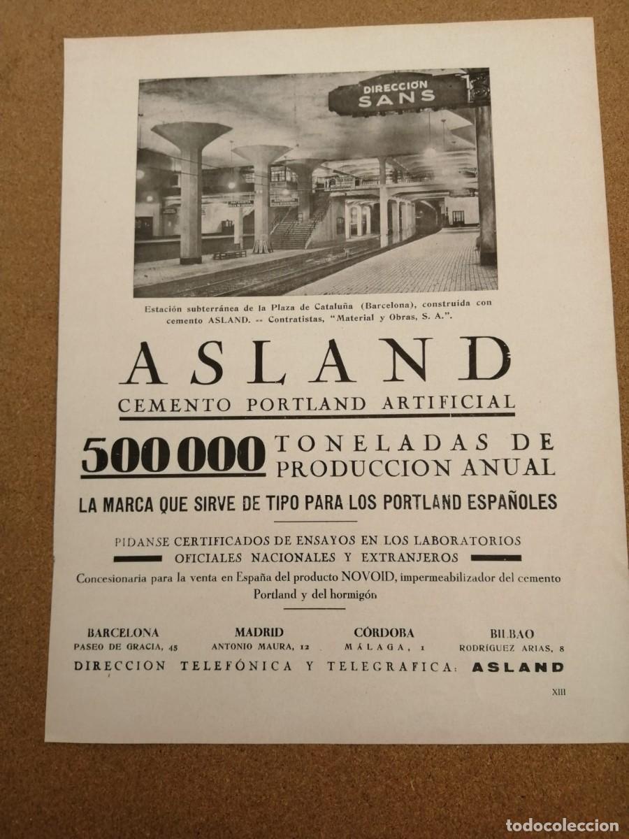 Otros Art&iacute;culos de Coleccionismo en Papel: ANUNCIO. CEMENTO PORTLAND ASLAND. ESTACION METRO PLAZA CATALU&Ntilde;A, BARCELONA