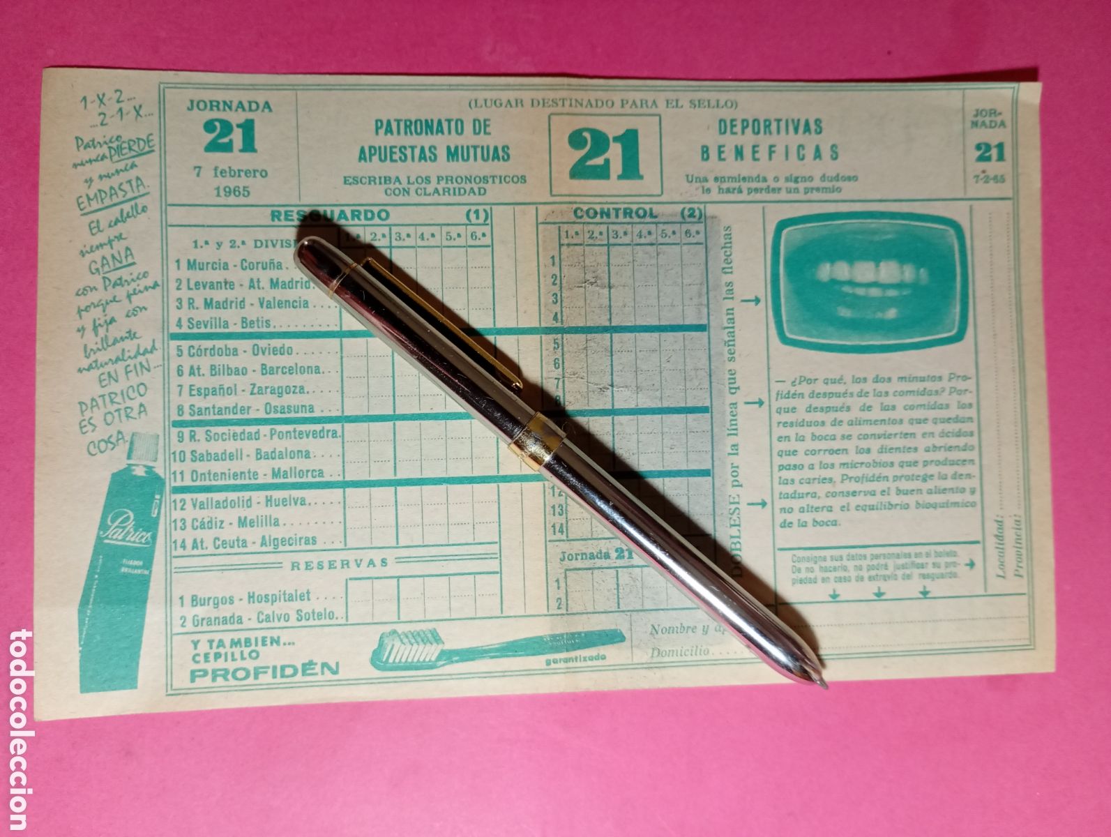 Otros Art&iacute;culos de Coleccionismo en Papel: BOLETOS QUINIELAS 1965 ESCRUTINIO MANUAL JORNADA 21 7/2/1965 DOS EJEMPLARES SIN USAR