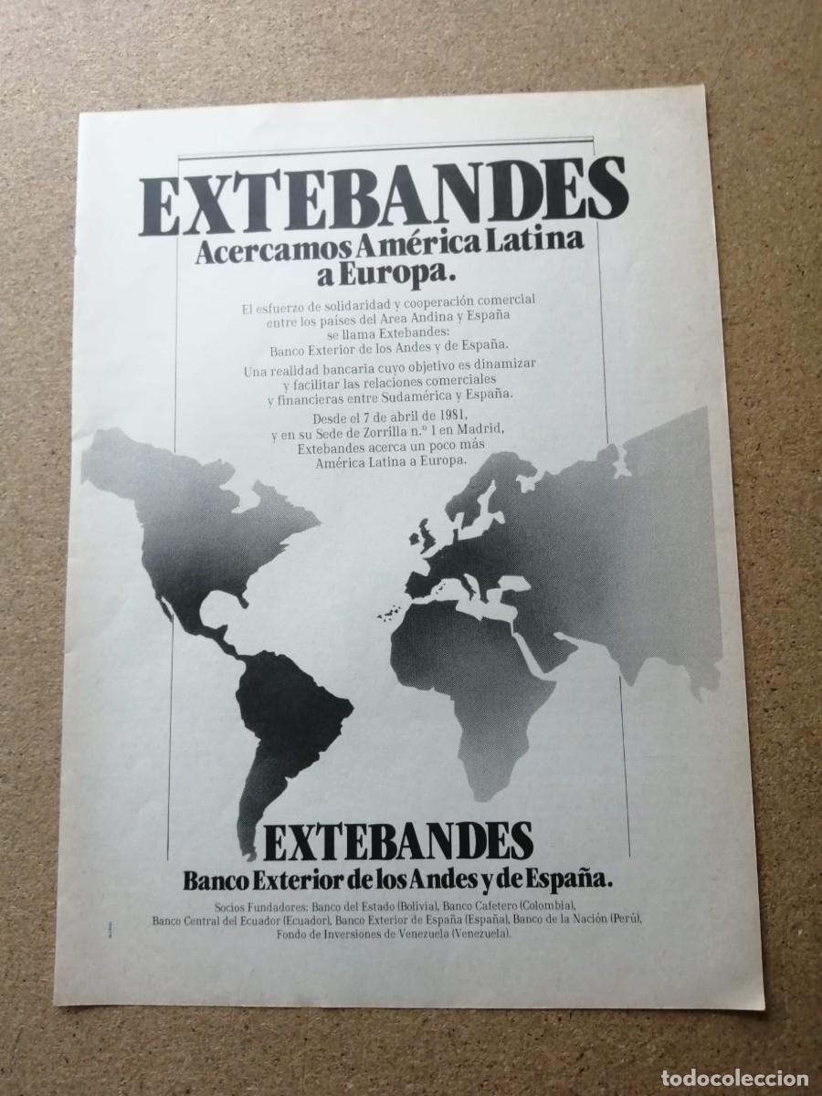 Otros Art&iacute;culos de Coleccionismo en Papel: ANUNCIO. EXTEBANDES, BANCO EXTERIOR DE LOS ANDES Y ESPA&Ntilde;A