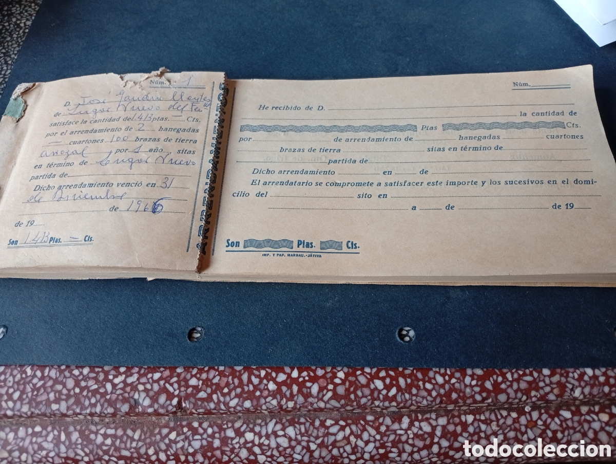 Otros Art&iacute;culos de Coleccionismo en Papel: Tal&oacute;n de recibos, arrendamiento de hanegadas, J&Aacute;TIVA 1966