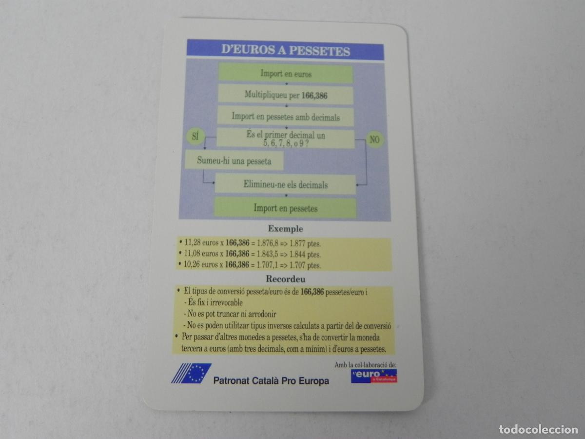 Otros Art&iacute;culos de Coleccionismo en Papel: Antigua Tarjeta Conversora Euros a Pesetas - Patronat Catal&agrave; Pro Europa (C. 2001) - Muy buen estado