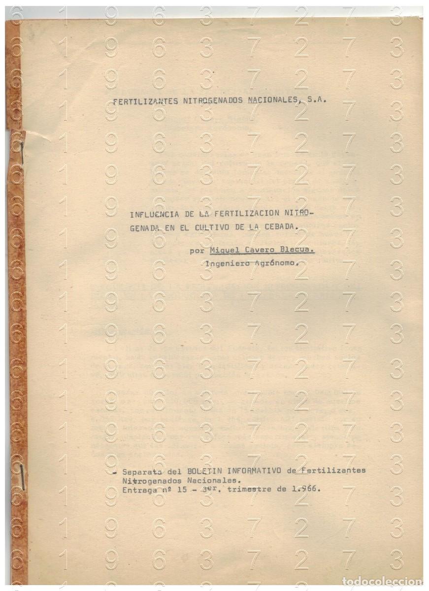 Otros Art&iacute;culos de Coleccionismo en Papel: CEBADA FERTILIZACION NITROGENADA MIGUEL CAVERO BLECUE 1966 16 PGS LG34