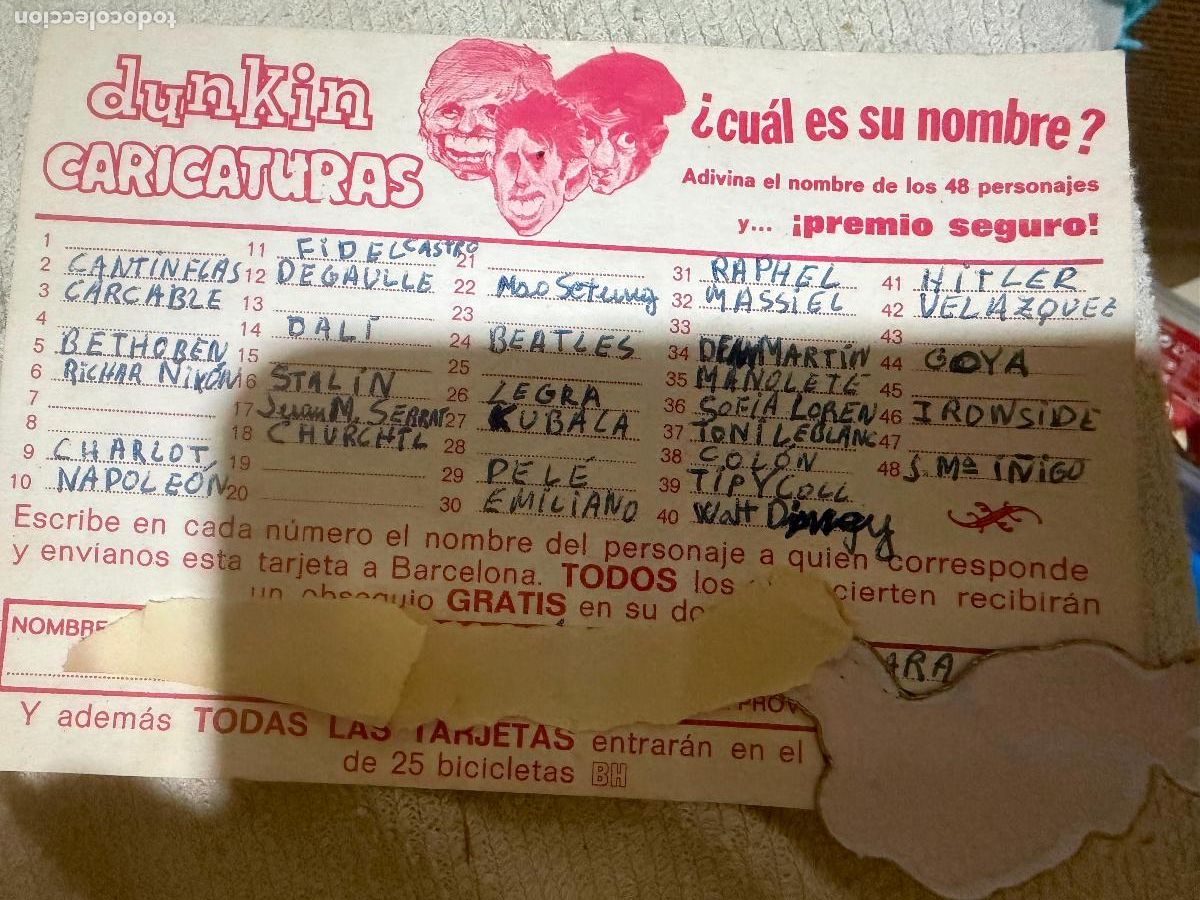 Otros Art&iacute;culos de Coleccionismo en Papel: Tarjeta dunkin caricaturas