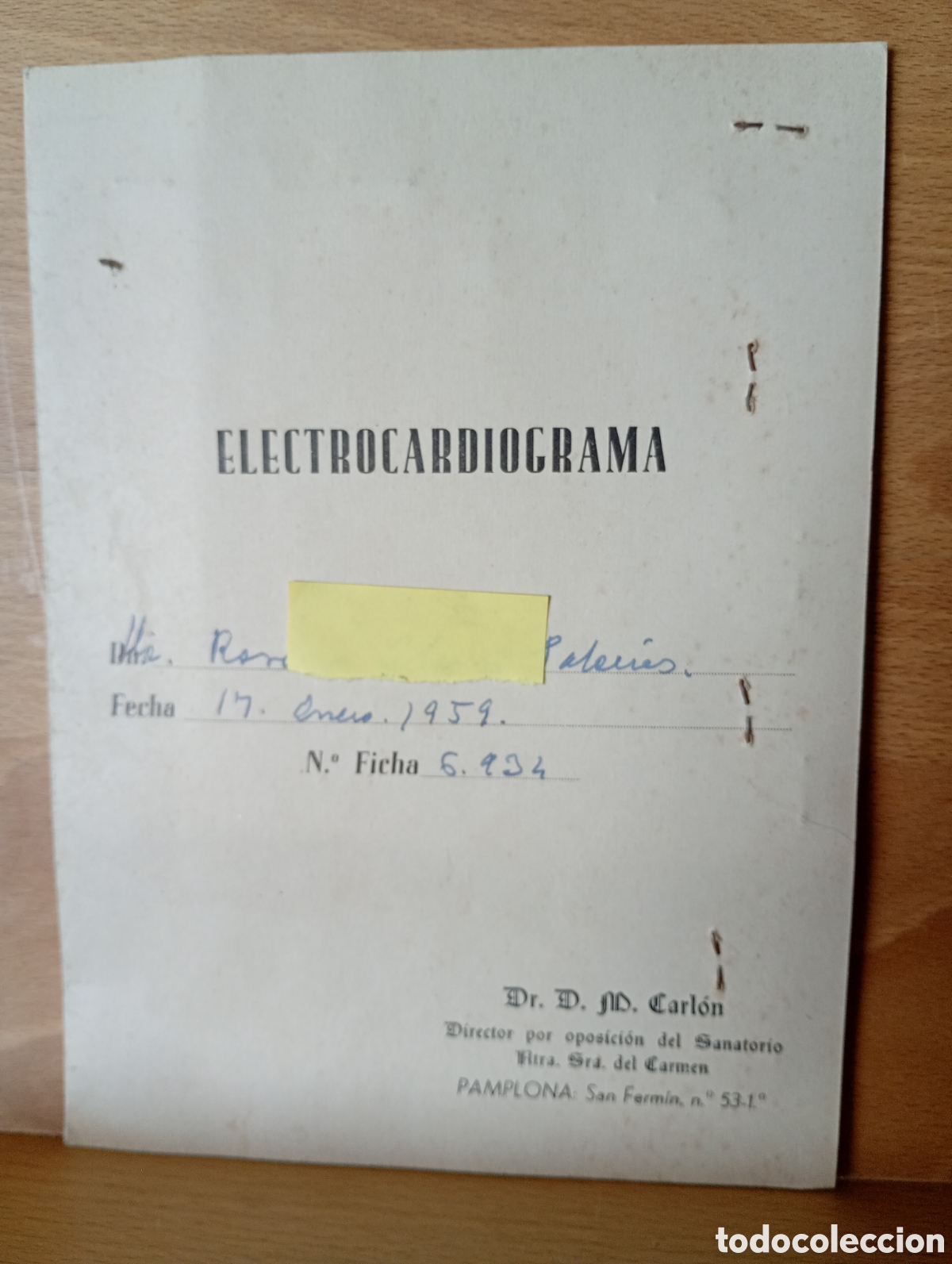 Otros Art&iacute;culos de Coleccionismo en Papel: Electrocardiograma, a&ntilde;o 1959 Pamplona de. Carl&oacute;n