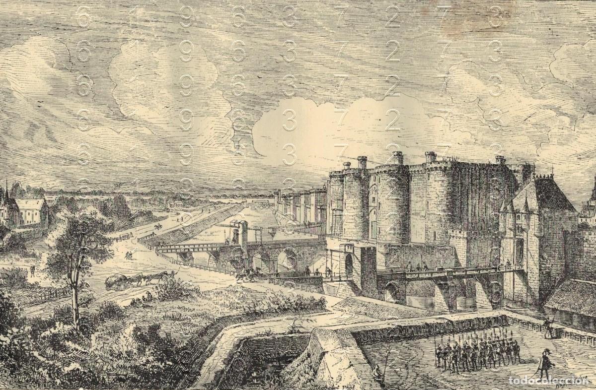 Otros Art&iacute;culos de Coleccionismo en Papel: PARIS LA BASTILLA CON CARLOS V GRABADO SIGLO XIX 22X14 M26
