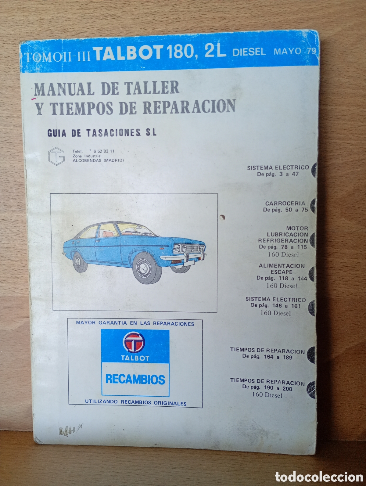 Otros Art&iacute;culos de Coleccionismo en Papel: Manual taller reparaciones tomo II talbot 180 2l