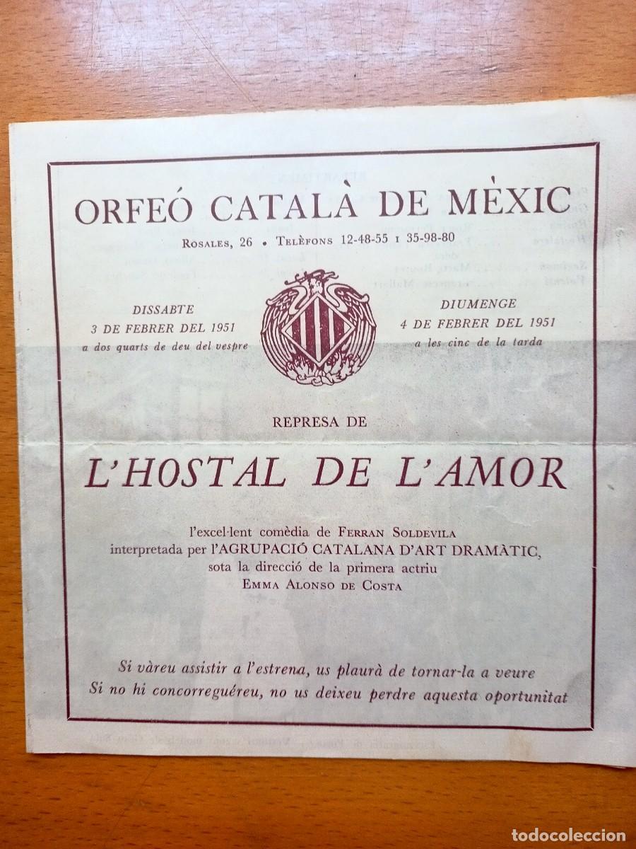 Otros Art&iacute;culos de Coleccionismo en Papel: ESTRENA DE L'HOSTAL DE L'AMOR - ORFE&Oacute; CATAL&Agrave; DE M&Egrave;XIC- EL DIES 3 I 4 FEBRER 1951