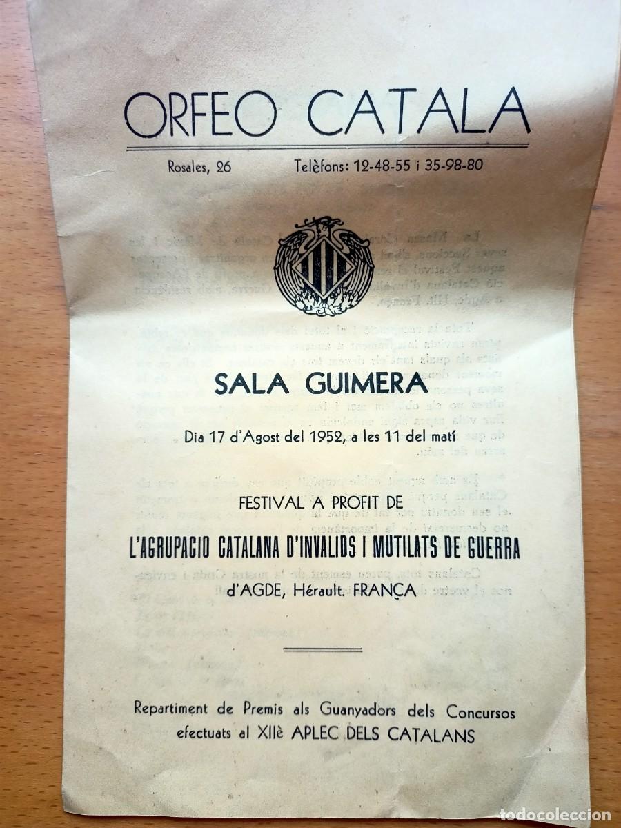 Otros Art&iacute;culos de Coleccionismo en Papel: PROGRAMA FESTIVAL L'AGRUPACIO CATALANA D'INVALIDS I MUTILATS DE GUERRA DE L'ANY 1952