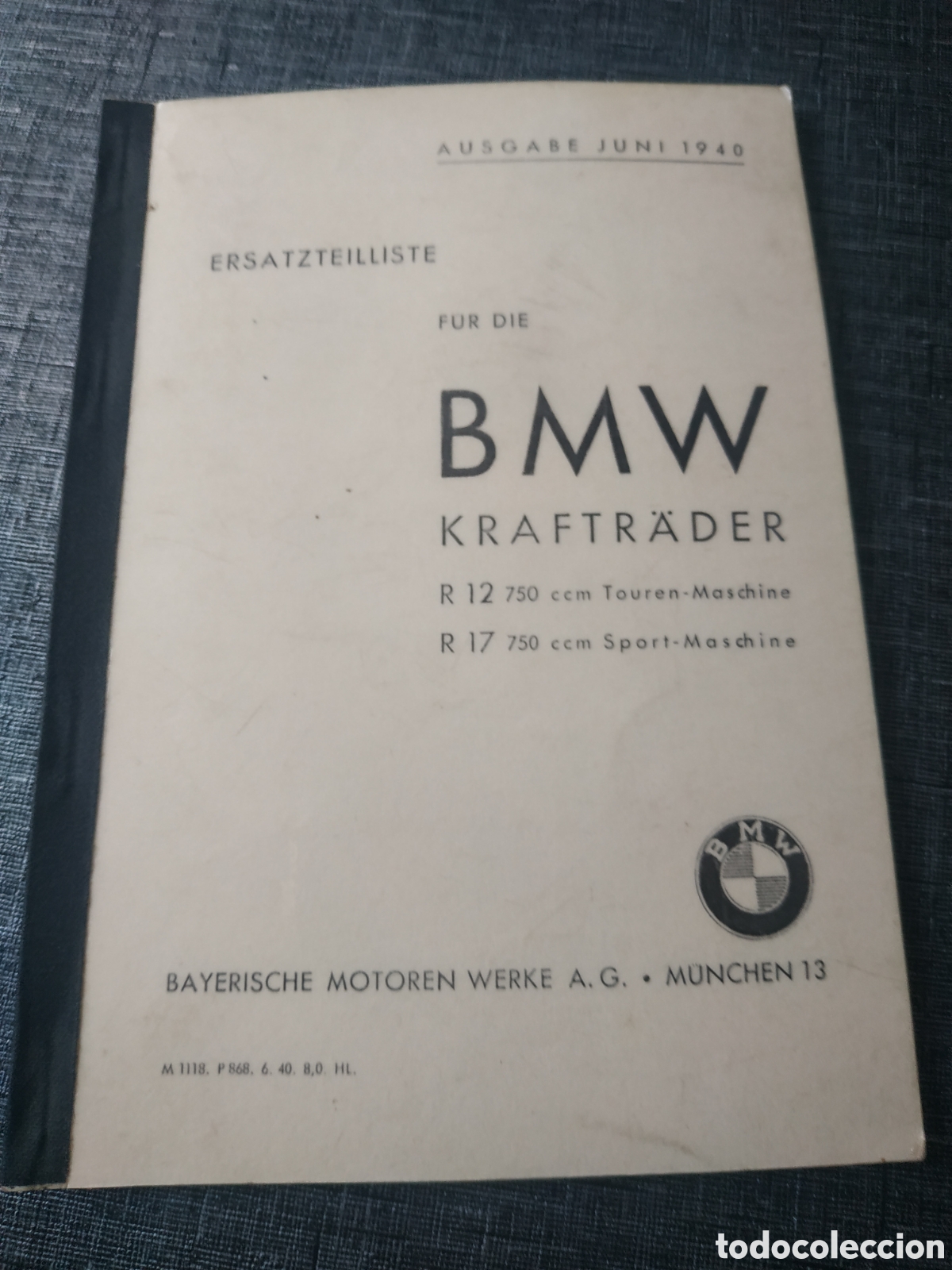 Otros Art&iacute;culos de Coleccionismo en Papel: BMW. Libro despiece , 1940.