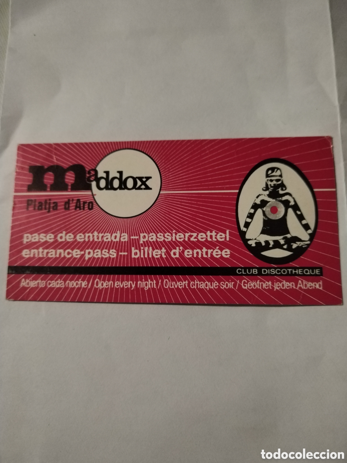 Otros Art&iacute;culos de Coleccionismo en Papel: Tarjeta pase entrada club discotheque Maddox Platja D'aro