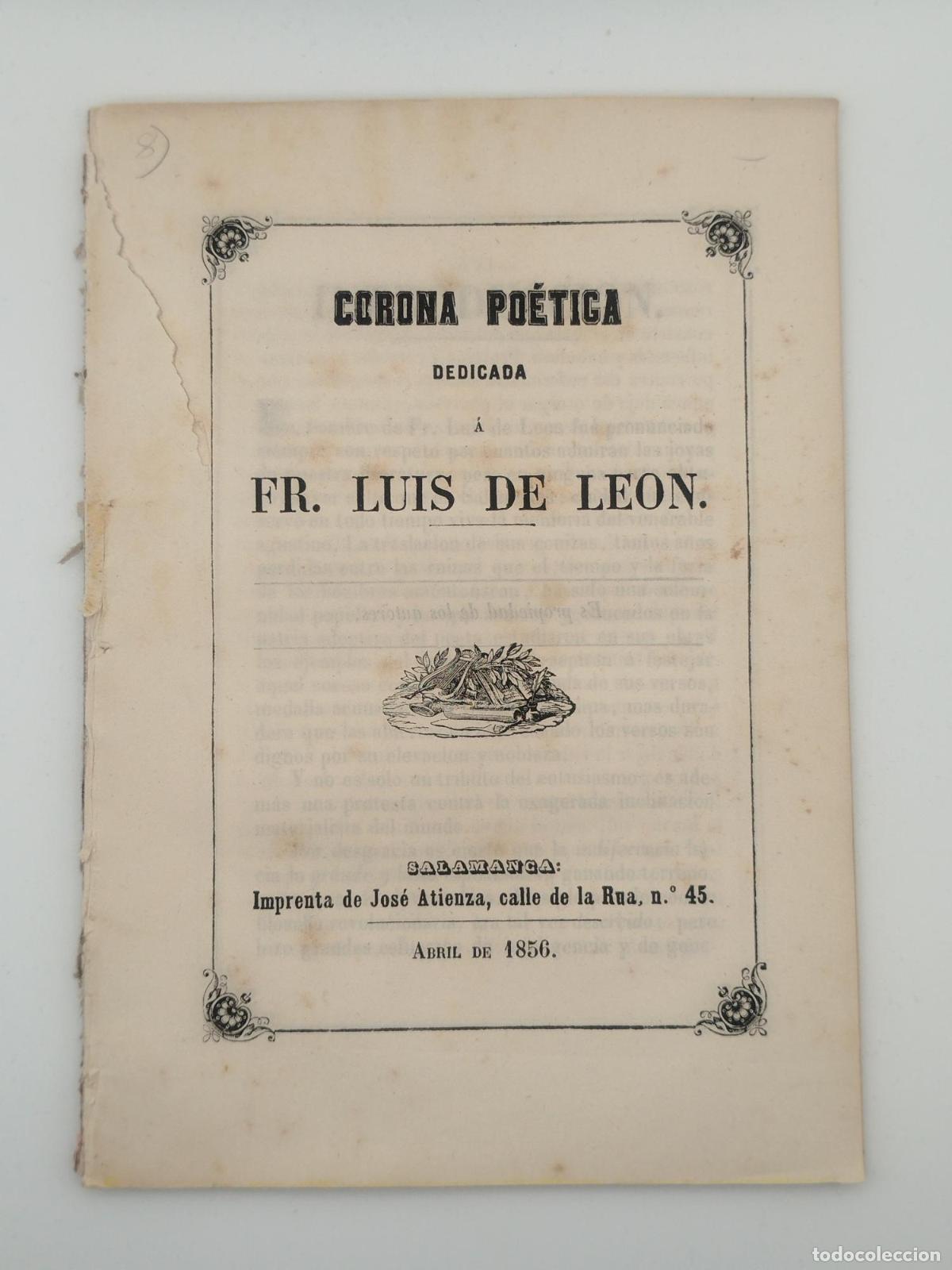 Otros Art&iacute;culos de Coleccionismo en Papel: Corona po&eacute;tica dedicada a Fr. Luis de Le&oacute;n [Salamanca] -