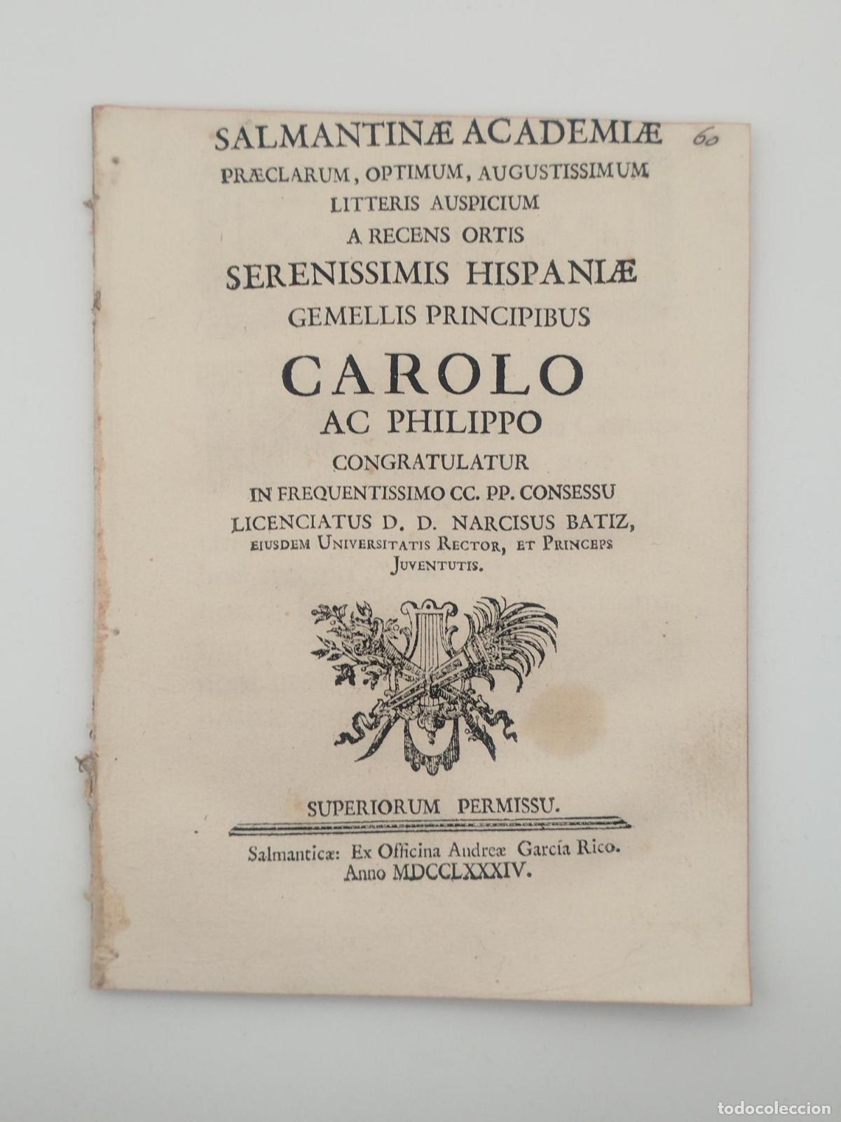 Otros Art&iacute;culos de Coleccionismo en Papel: Serenissimis Hispaniae gemellis principibus Carolo ac Philippo [Salamanca] - Batiz, Narcisus.