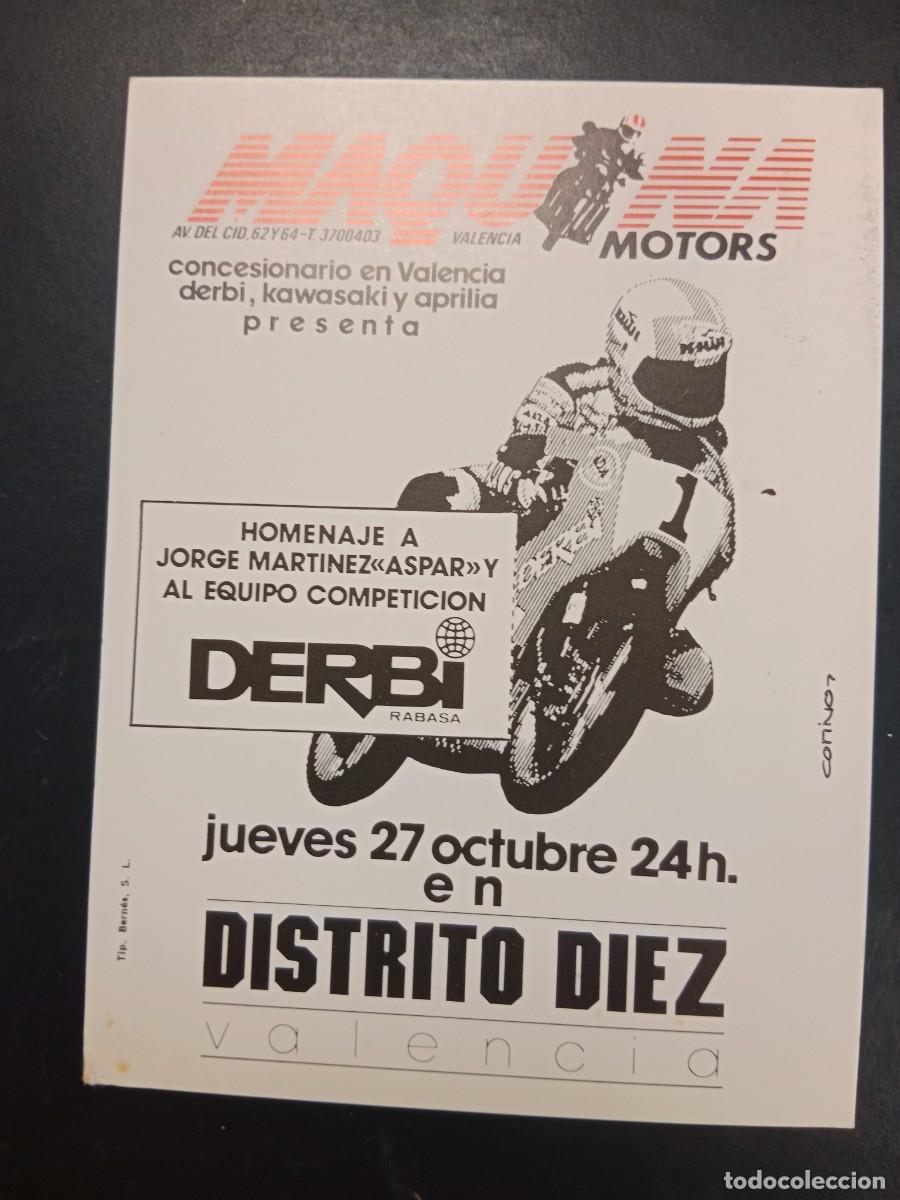 Otros Art&iacute;culos de Coleccionismo en Papel: TARJETA FLYER MAQUINA MOTORS VALENCIA HOMENAJE A JORGE MARTINEZ ASPAR DERBI - DISCOTECA DISTRITO 10