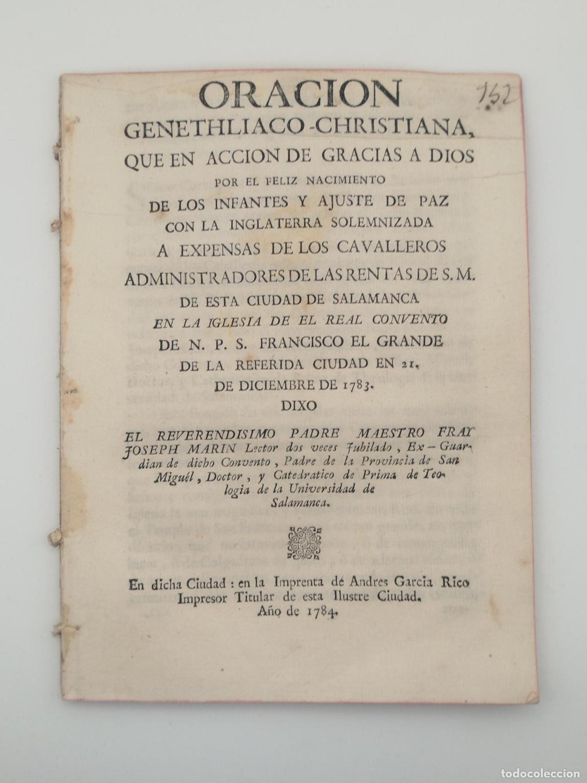 Otros Art&iacute;culos de Coleccionismo en Papel: Oraci&oacute;n genethliaco-christiana, que en acci&oacute;n e gracias a Dios por el feliz nacimiento de los infant