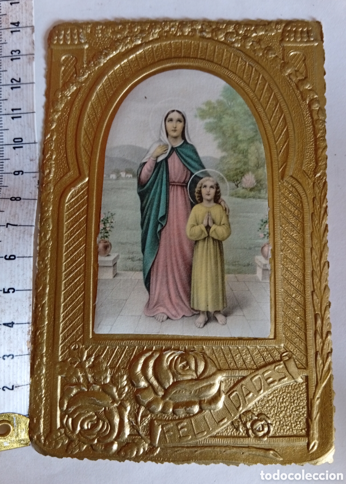 Otros Art&iacute;culos de Coleccionismo en Papel: Antigua preciosa estampa religiosa felicitacion de &eacute;poca modernista