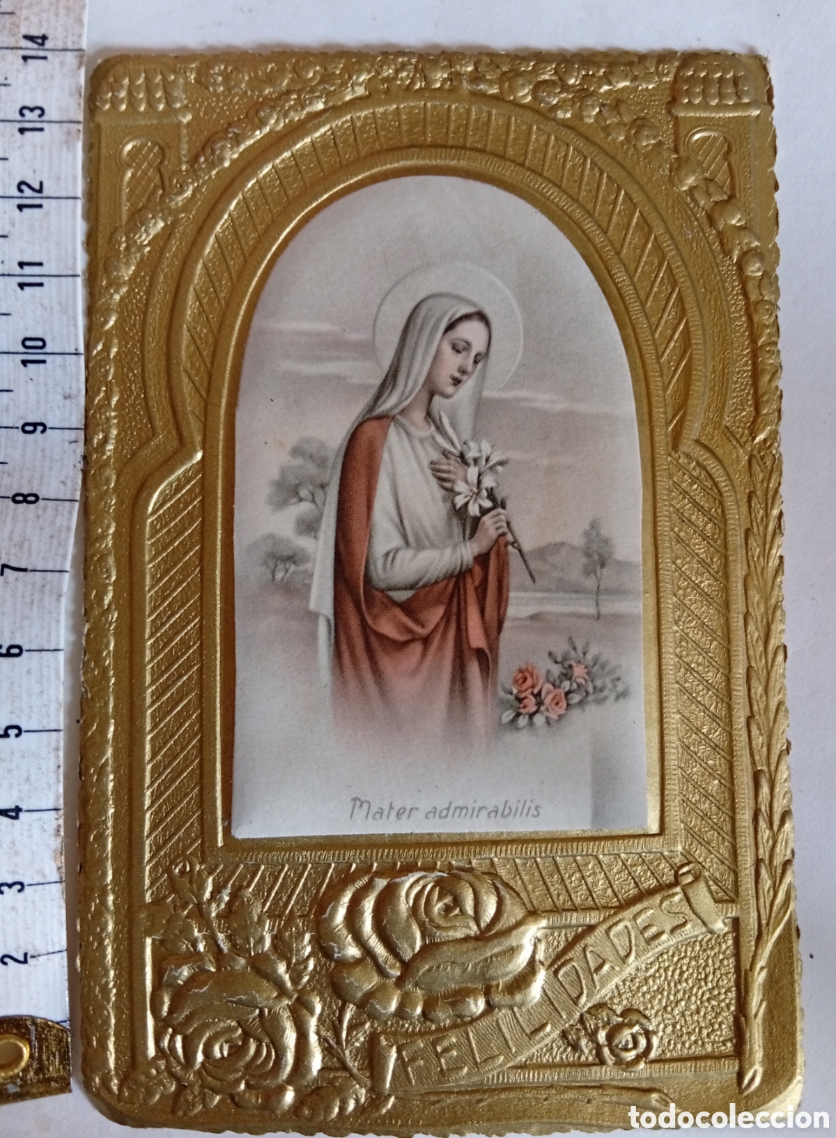 Otros Art&iacute;culos de Coleccionismo en Papel: Preciosa antigua estampa religiosa felicitacion de &eacute;poca modernista
