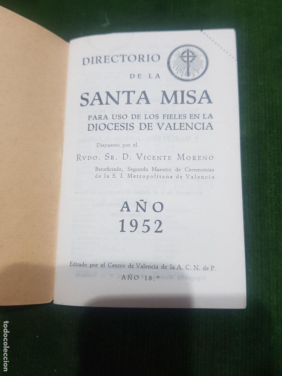 Otros Art&iacute;culos de Coleccionismo en Papel: DIRECTORIO DE LA SANTA MISA,A&Ntilde;O 1952 SR,D.VICENTE MORENO