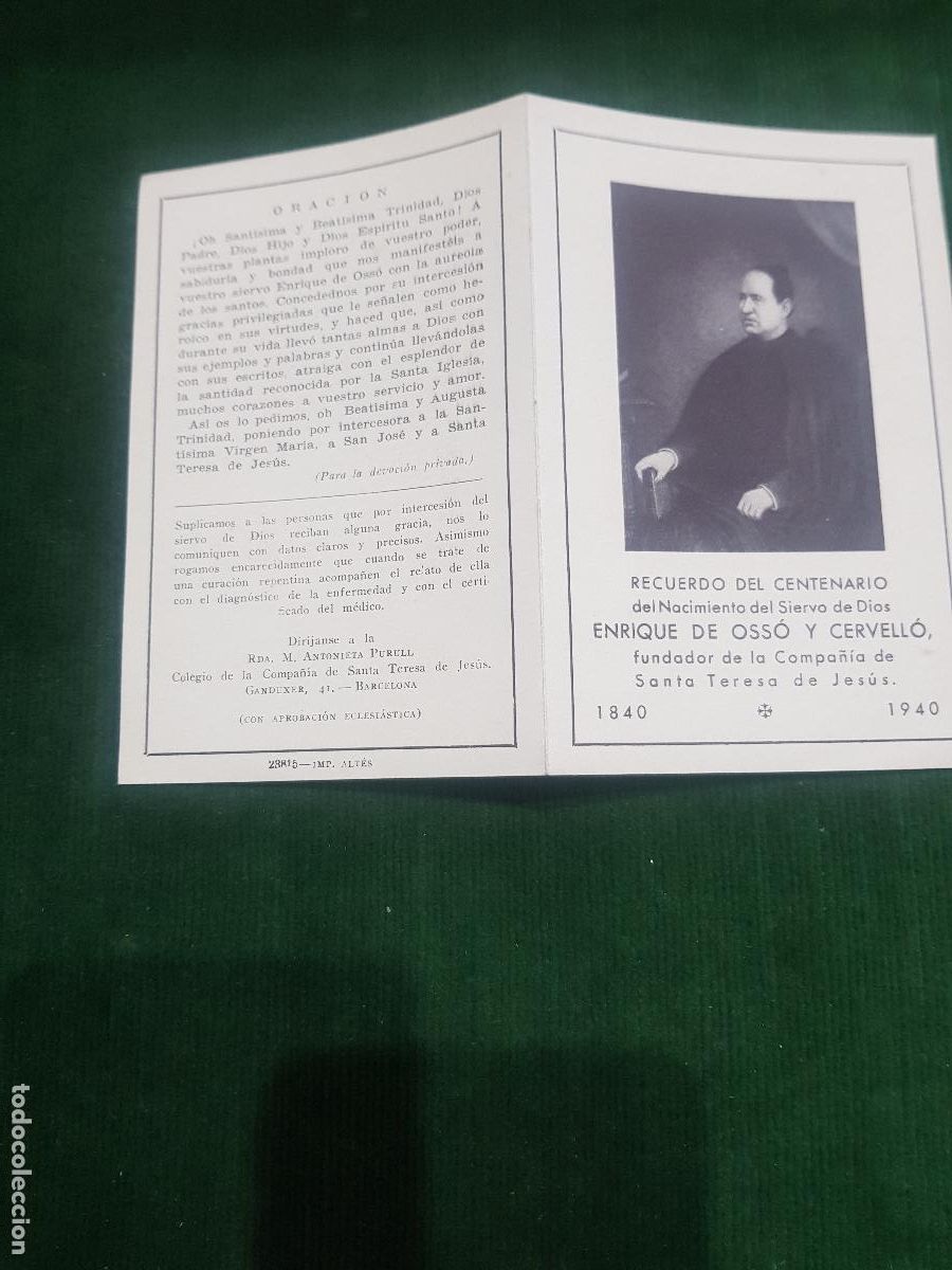 Otros Art&iacute;culos de Coleccionismo en Papel: RECUERDO DEL CENTENARIO,ENRIQUE DE OSSO Y CERVELLO .1840-1940
