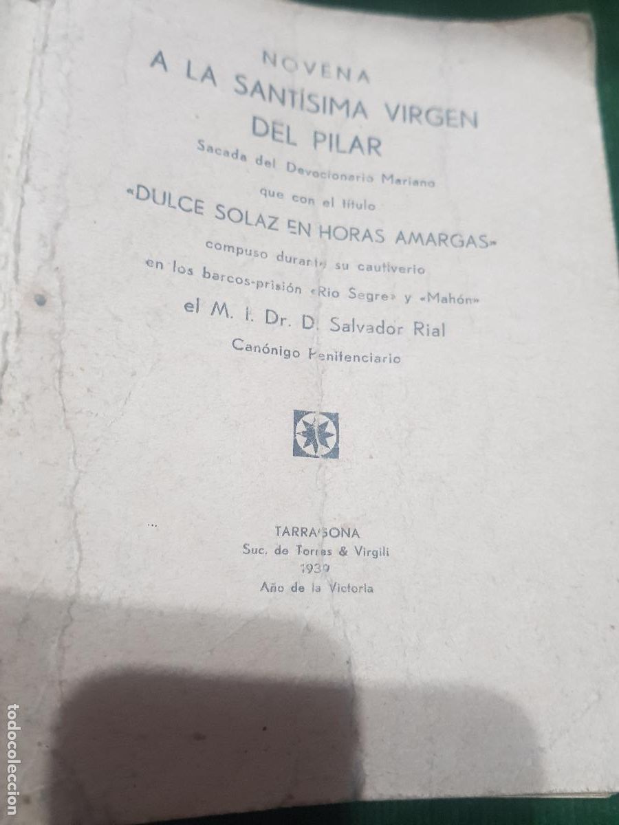 Otros Art&iacute;culos de Coleccionismo en Papel: NOVENA A LA SANTISIMA VIRGEN DEL PILAR,EL M.I.D.SALVADOR RIAL 1939