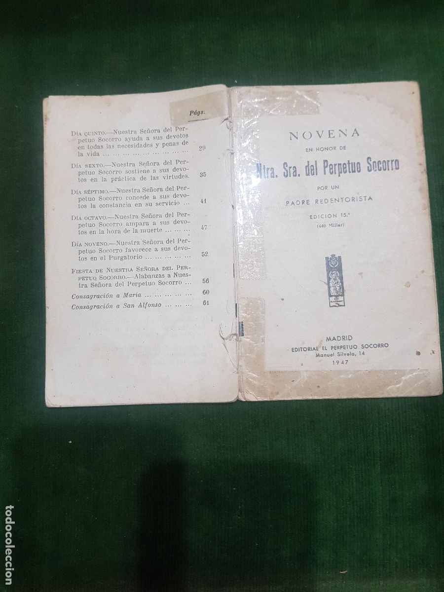 Otros Art&iacute;culos de Coleccionismo en Papel: NOVENA EN HONOR DE NTRA,SRA.DEL PERPETUO SOCORRO 1947