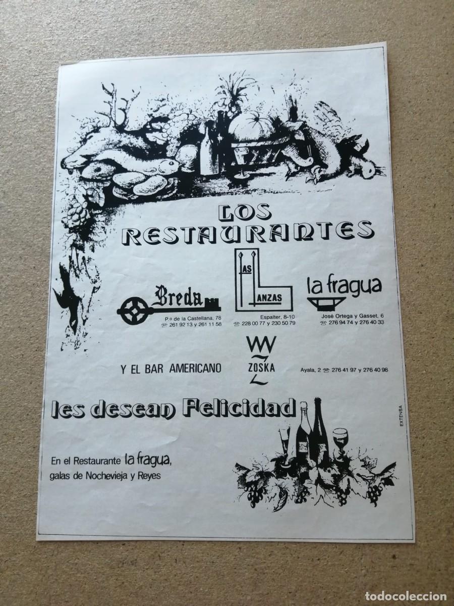 Otros Art&iacute;culos de Coleccionismo en Papel: ANUNCIO. RESTAURANTES BREDA - LAS LANZAS - LA FRAGUA - ZOSKA, LE DESEAN FELICES FIESTAS