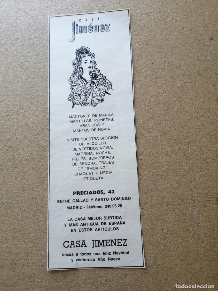 Otros Art&iacute;culos de Coleccionismo en Papel: ANUNCIO. MANTONES DE MANILA, CASA JIMENEZ (MADRID)