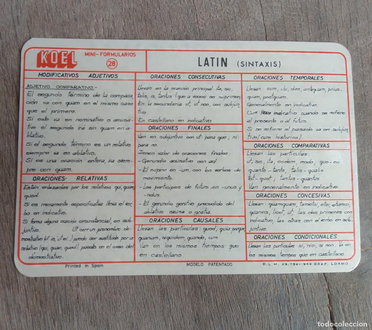 Otros Art&iacute;culos de Coleccionismo en Papel: Mini-formularios Koel. L&aacute;mina 28. Lat&iacute;n (sintaxis)