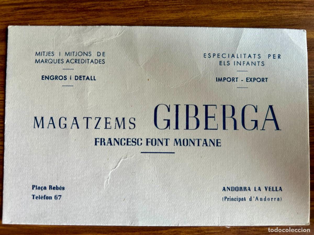 Otros Art&iacute;culos de Coleccionismo en Papel: TARJETA COMERCIAL - MAGATZEMS GIBERGA - MITGES I MITJONS - ANDORRA LA VELLA c. 1955