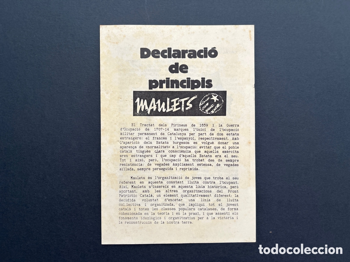 Otros Art&iacute;culos de Coleccionismo en Papel: Declaraci&oacute; de principis Maulets &ndash; Esquerra Independentista &ndash; Terra Lliure &ndash; Pa&iuml;sos Catalans 1990