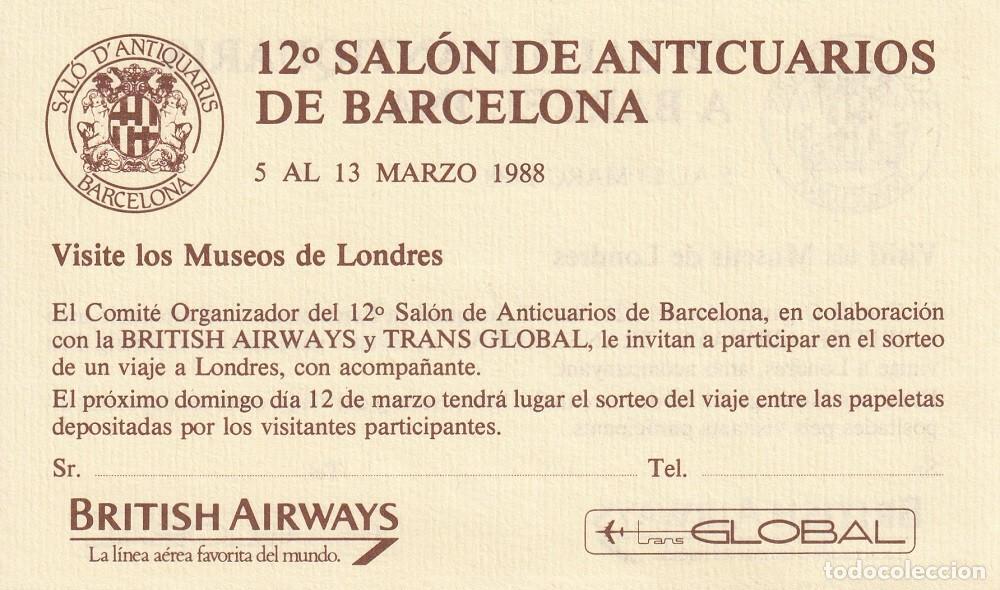 Otros Art&iacute;culos de Coleccionismo en Papel: Papeleta Barcelona 1988 Sorteo viaje Londres - 12&ordm; Sal&oacute;n Anticuarios Barcelona - British Airways Tra