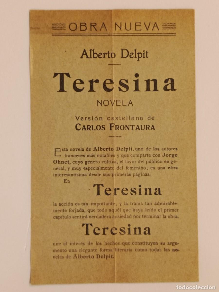 Otros Art&iacute;culos de Coleccionismo en Papel: ANTIGUA PUBLICIDAD NOVELA TERESINA DE ALBERTO DELPIT