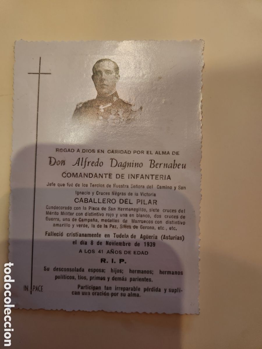 Otros art&iacute;culos de coleccionismo en papel: Recordatorio muerte Alfredo Dagnino Bernabeu