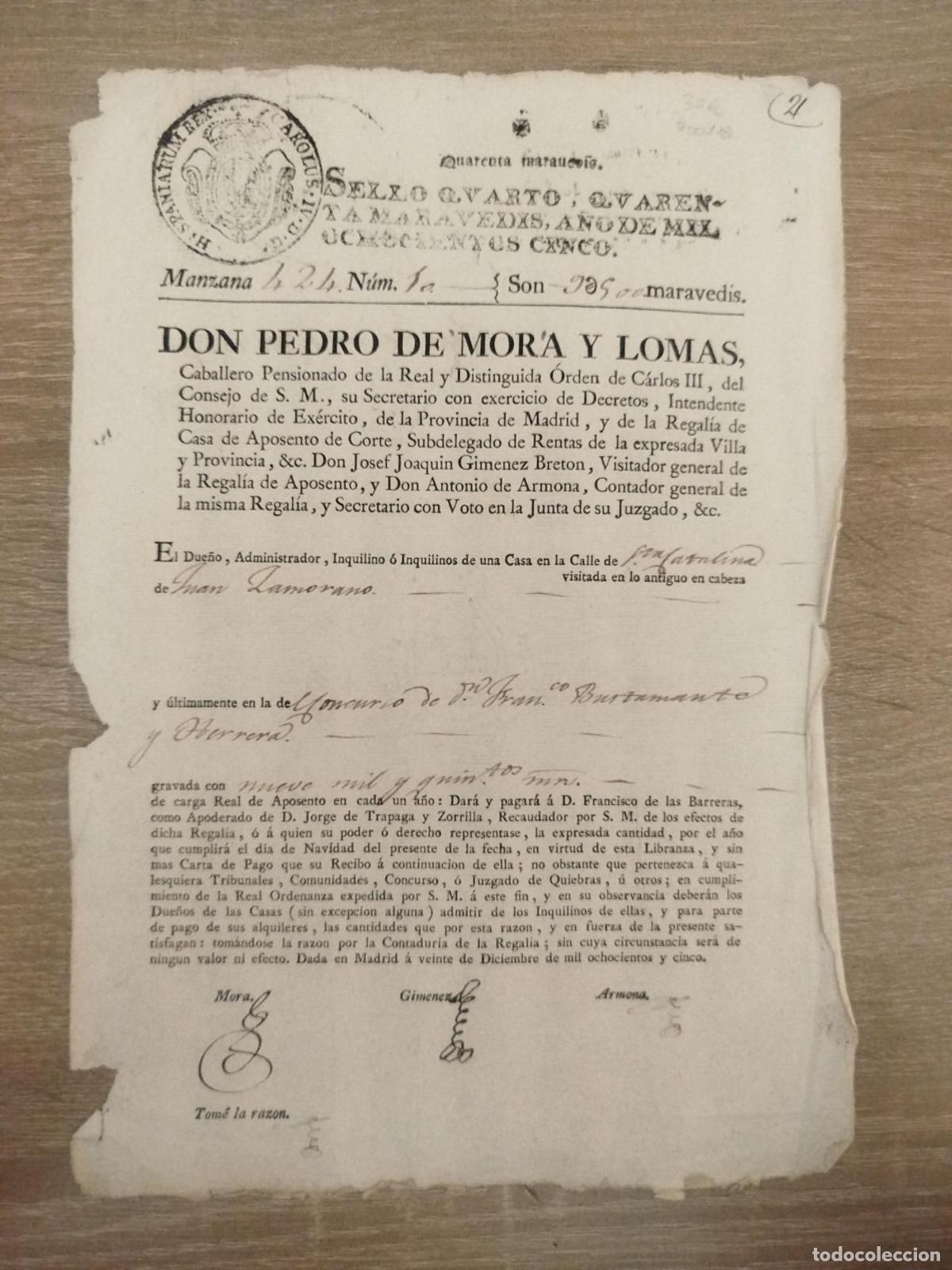 Otros art&iacute;culos de coleccionismo en papel: [Madrid 1805] Carta de pago de Regalla -