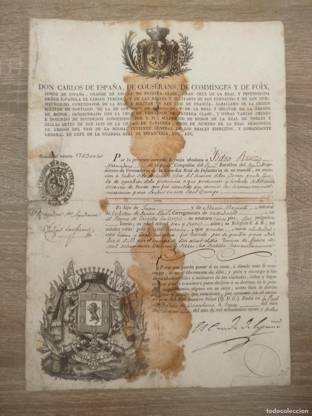 Otros art&iacute;culos de coleccionismo en papel: Salvoconducto a Isidro Ruiz, ganadero, para regresar a su casa en Valladolid despu&eacute;s de su prestaci&oacute;