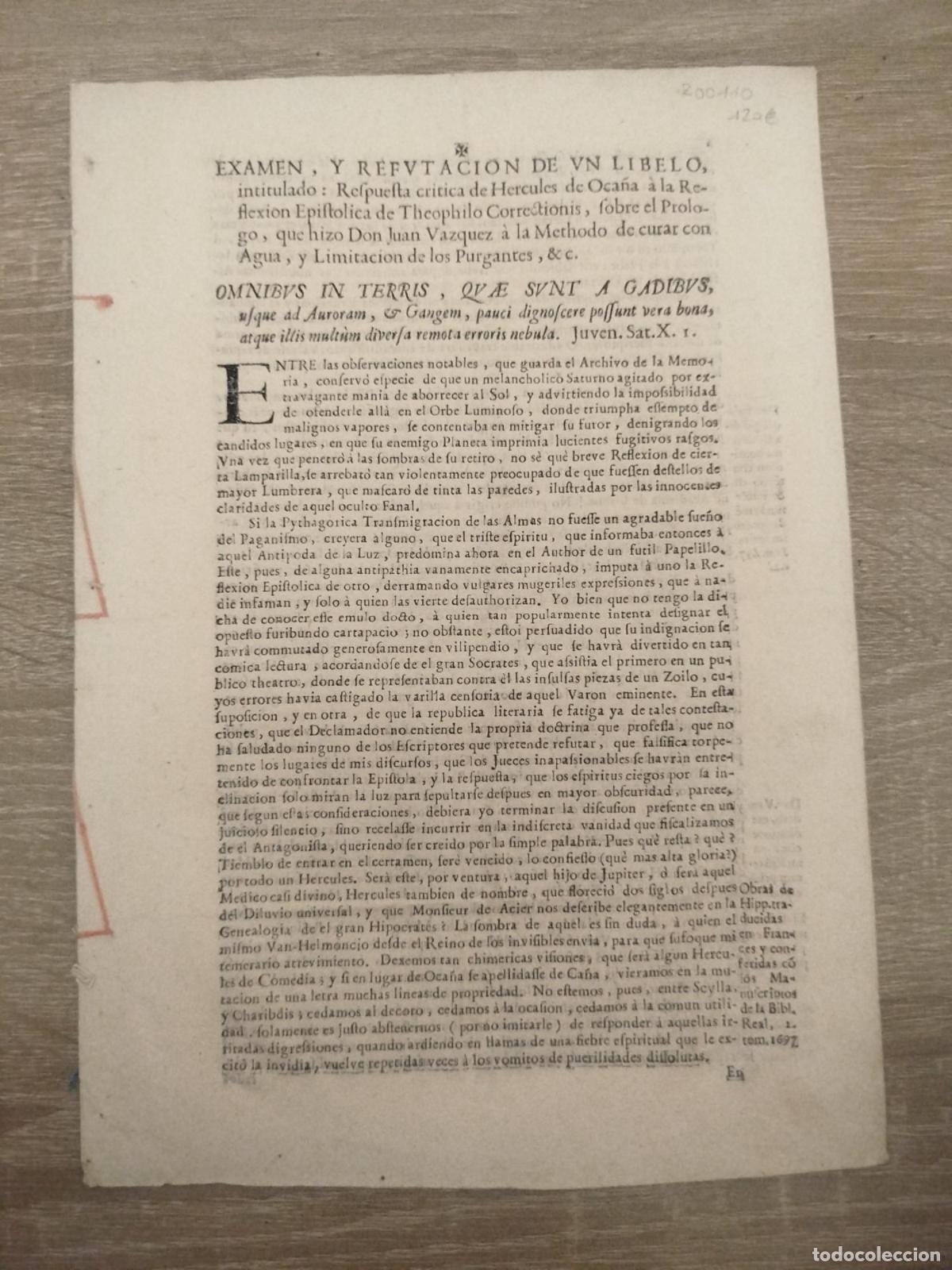 Otros art&iacute;culos de coleccionismo en papel: Examen y refutaci&oacute;n de un libelo, intitulado: Respuesta cr&iacute;tica de Hercules de Oca&ntilde;a a la Reflexi&oacute;n