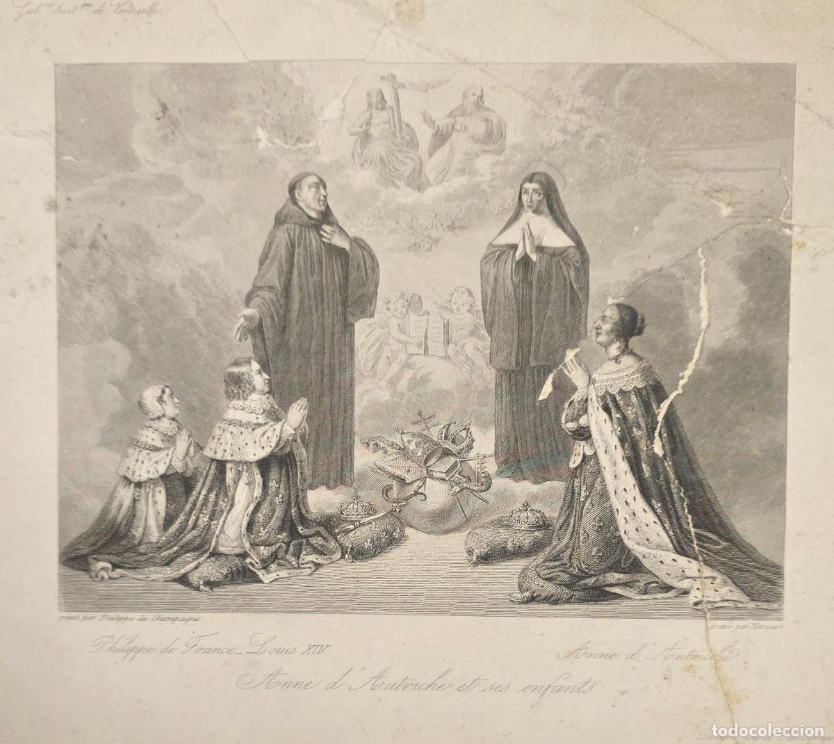 Otros art&iacute;culos de coleccionismo en papel: Grabado antiguo &rdquo;Anne d&rsquo;Autriche et ses enfants&rdquo; &ndash; Ana de Austria y sus hijos &ndash; Luis XIV